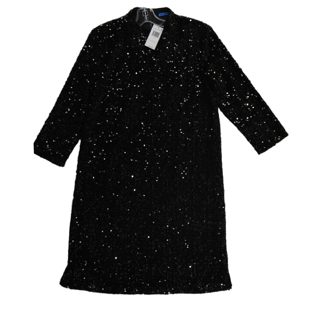 NWT J.McLaughlin Leeza Sequin Shift Cocktail Dress Women's Size Large Black $278